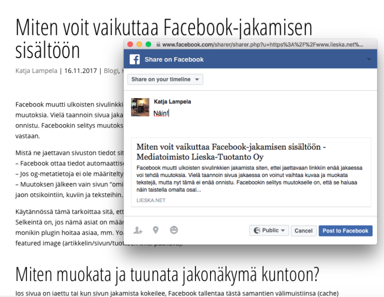 Miten voit vaikuttaa Facebook-jakamisen sisältöön