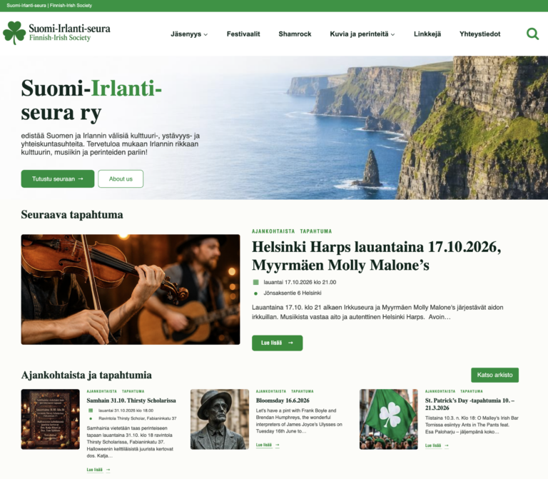 Suomi-Irlanti-seuran verkkosivut uudistuivat